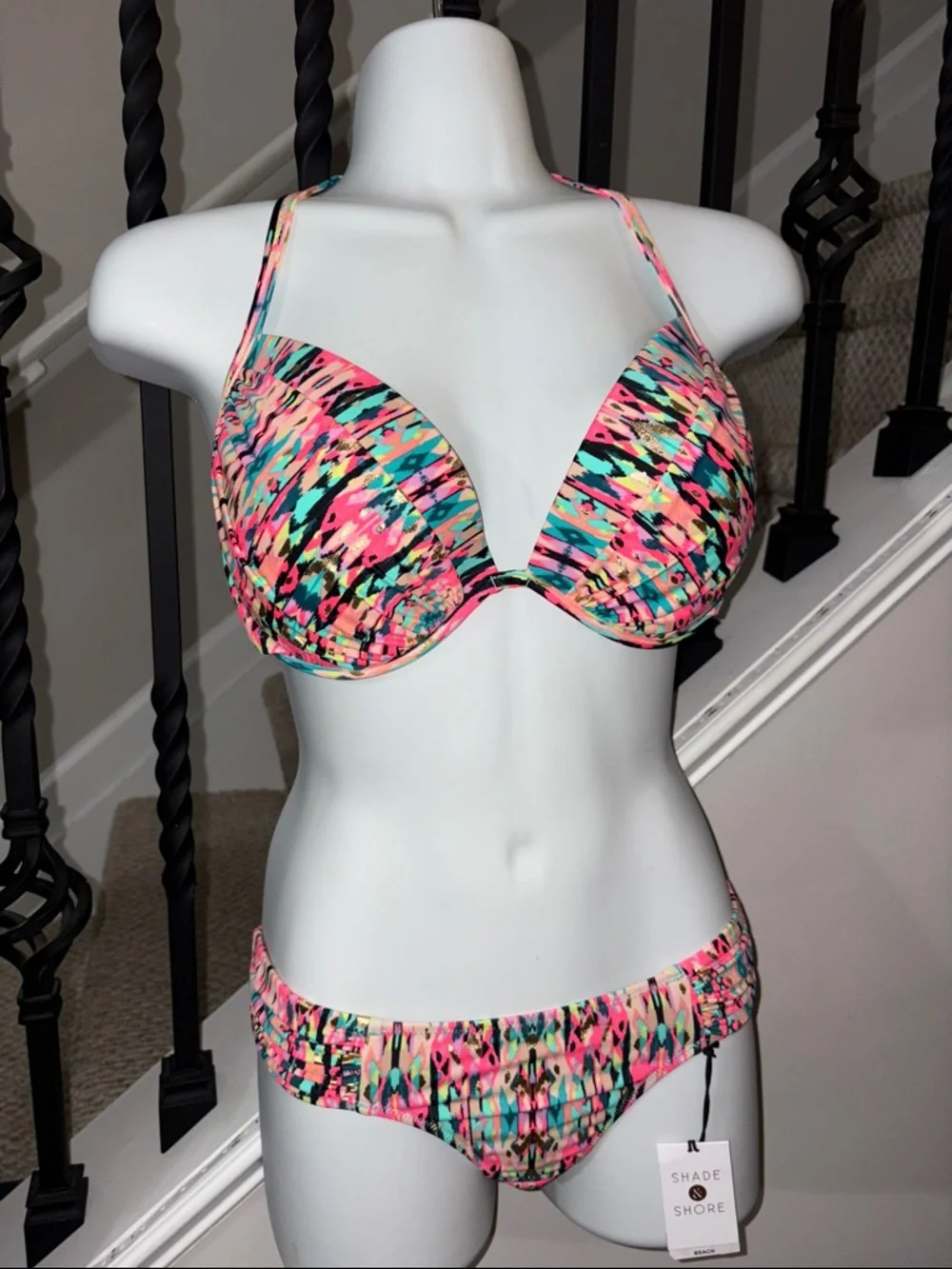 NWT Shade & Shore Neon Abstract Push-Up Bikini set 34DD & XS bottom - Picture 3 of 9